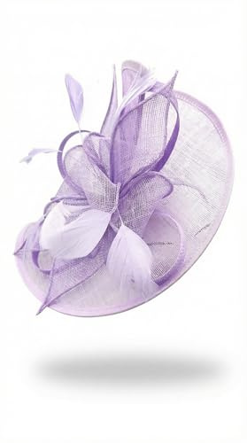 Fascinator Hat with Feathers and Mesh for Weddings, Horse Racing, Parties, Multiple Colors Available (Light Purple)