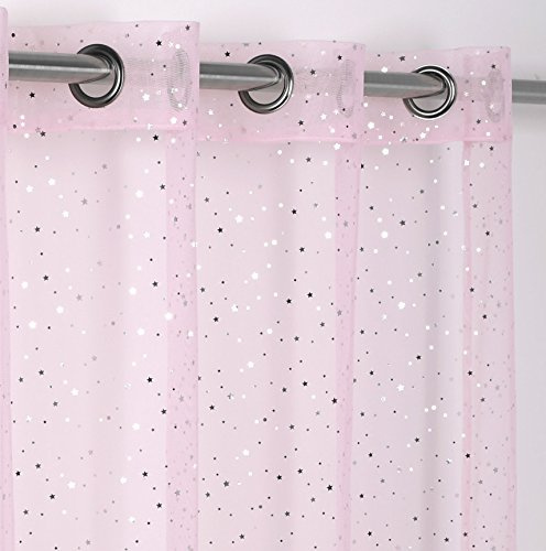 Luftiger Ösenschal Princesse mit Glitzer Sternen, Gardine mit Ösen 140x260 cm Farbe wählbar, Rose