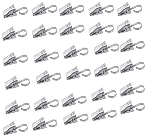 Pack of 50 Stainless Steel Clips, Curtain Hooks, Stainless Steel Curtain Rings with Clip, Shower Curtain Clips, Home Decoration, Silver