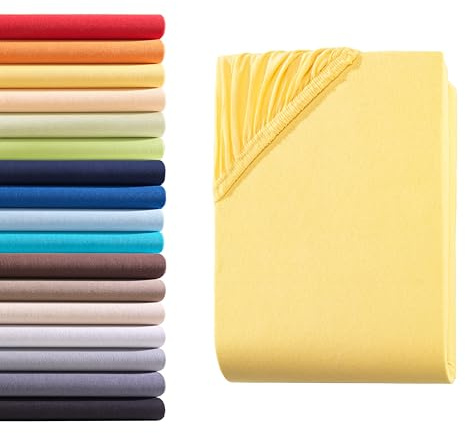 Hometex Premium Textiles Spannbettlaken Spannbetttuch 90-100 x 200 cm, Bettlaken Jersey aus 100% Baumwolle, Matratzen bis 23-25 cm, Oeko-TEX Made IN Green, Mais