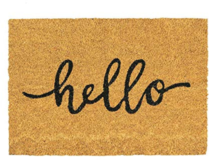 Nicola Spring Coir Door Mat - 60 x 40cm - Hello - Pack of 1 - Decorative Indoor Front Door Floor Mat Entry Dirt Trapper Rug Outdoor Boot Scraper Non Slip Backing Doormat