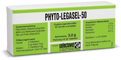 Selectavet Phyto-Legasel-50 | 30 Tabletten | Ergänzungsfuttermittel für kleine Hunde & Katzen | Mit Mariendistelextrakt
