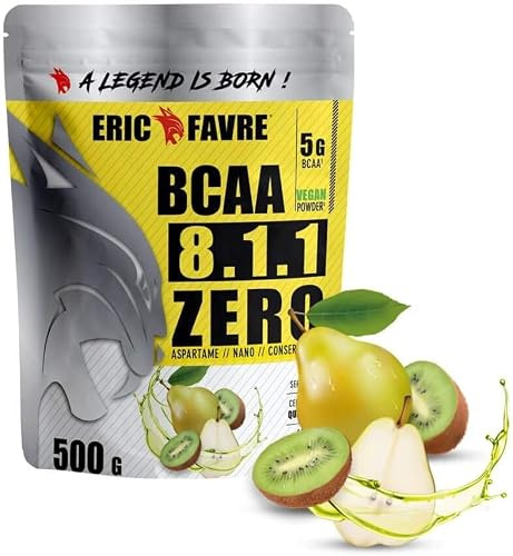 BCAA POUDRE 8.1.1 Zero - Acides Aminés Musculation Vegan - Votre Allié Pour Des Entraînements Efficaces - Performance Accentuée - 500g - Saveur Kiwi/Poire - Eric Favre