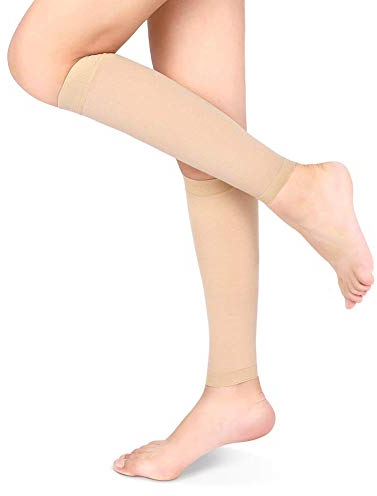 Calze a compressione in polpaccio, calze a compressione per vene varicose, molletiere protegge23-32 mmHg Classe 2 per uomini e donne, ultra leggere, elastiche per il trattamento, vene varicose, beige,