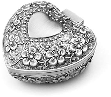 YunBey Vintage Herzförmige Metall Schmuckschatulle Metall Schmuckdose Zum Aufbewahren von Schmuck und Kleinen Accessoires wie Halsketten Ohrringen Ringen (Silber)
