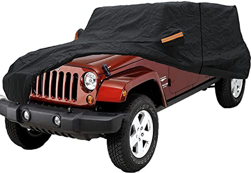 Big Ant Autoabdeckung 100% Wasserdicht für Jeep Wrangler CJ,YJ,TJ & JK 4 Tür – Autoplane mit Reißverschluss, UV-Schutz & Windbändern –Ideal als Jeep Autogarage Abdeckung (Schwarz)