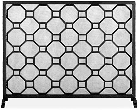 KUYWLMKMZZ Kaminschirme Kamin Bildschirm Schmiedeeisen Rahmen Metall Funkenabdeckung Moderne Stil Freistehendes Feuerwaren Kaminzubehör Home Decoration Kaminabdeckung (Color : Black)