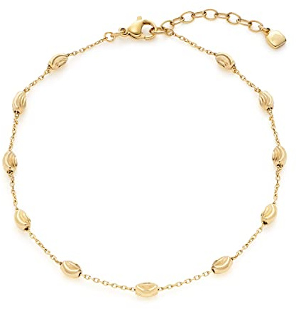 Leonardo Ciao Arisa Fußkettchen aus Edelstahl, filigranes Fußkettchen mit facettierten ovalen Edelstahlperlen gold, Damenschmuck, 021862