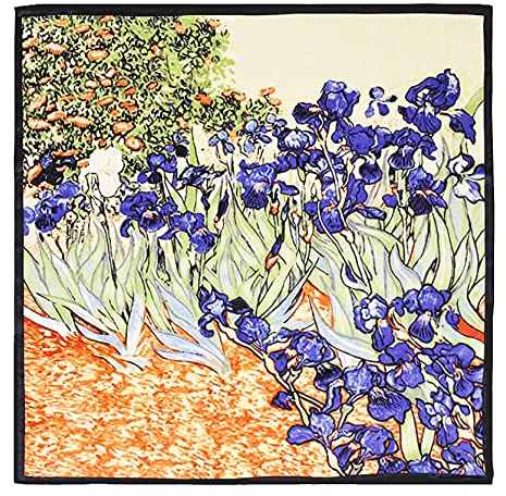 laprée - Sciarpa di Seta 100% Naturale Foulard di Seta Scialle di seta da donna stampa 90 * 90 cm Riproduzione del dipinto di Vincent v Gogh Iris