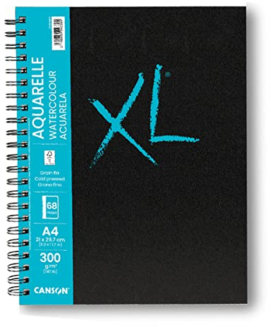 CANSON XL Aquarelle Book, Aquarellpapier, 300 g/m², an der langen Seite Spiralgebundes Buch, DIN A5, 14,8 x 21 cm, Weiß, 34 Blatt