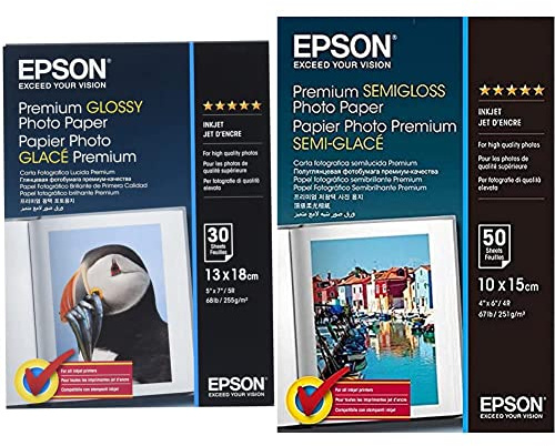 Epson Premium glossy photo paper inkjet 255g/m2 130x180mm 30 Blatt Pack & Fotopapier Premium Semigloss 10x15 50Blatt S041765