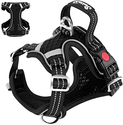 Eyein Hundegeschirr für Kleine Mittelgroße Hunde, Air Mesh Atmungsaktiv Brustgeschirr mit weichem Griff und Abschließbare Karabiner, ausbruchsicher reflektierend Hund Geschirr für Welpen, Schwarz, S