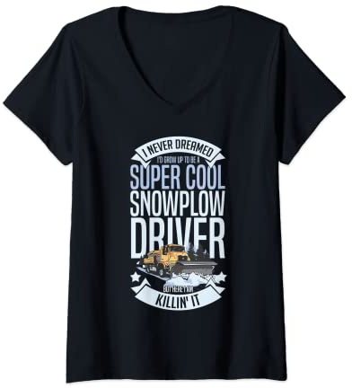 Womens Snow Plow Tractor Machine Truck Shovel Driver Snowplough V-Neck T-Shirt