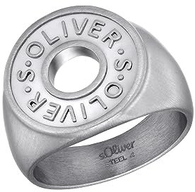 s.Oliver Ring Edelstahl Herren Ringe, Silber, Knopf, Kommt in Schmuck Geschenk Box, 2036852