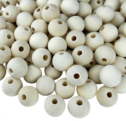Nutabevr 120 Stück 20 mm Natur Holzperlen, Unbehandelt runder Schima-Holzperlen, Mini Zwischenperlen mit Loch 4mm, Lose Perlen für DIY Handwerk, Schmuck, Makramee, Armband, Halskette
