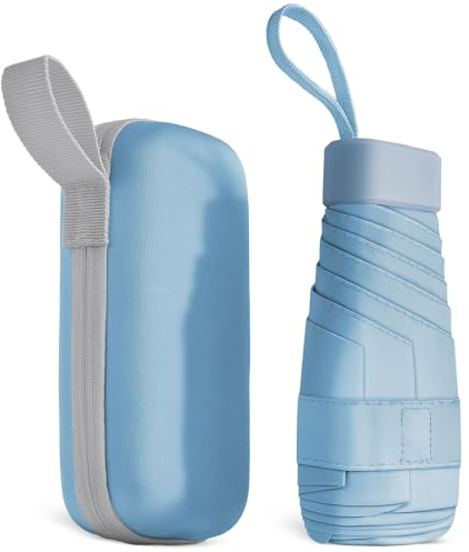 Aolso Mini Regenschirm, 6 Rippen Tragbarer Reiseschirm mit Kapselhülle, UV-Schutz, kompakter, Windfest kleiner Taschenschirm mit Etui für Männer und Frauen (Blau)