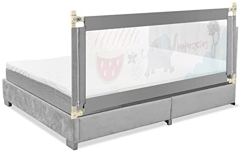 Maxmass Single Toddler Bed Guard, Height Adjustable Baby Bed Rail with Double Safety Child Lock, Anti-Fall Beds Mesh Guardrail for Twin & Double Bed (175 x 25 x 73-101cm, Dark Grey)