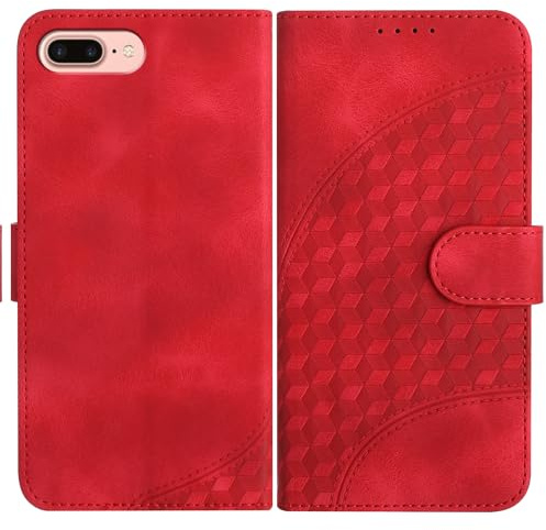 JayModCase Handyhülle für iPhone 8 Plus/iPhone 7 Plus (5,5 Zoll), mit [Kartenfach] [Standfunktion] [Magnetic] PU Leder Etui Folio Klapphülle Kompatibel mit iPhone 8 Plus - Rot