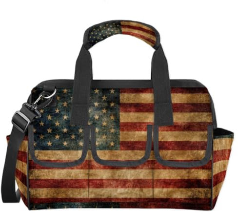 Amerikanische Werkzeugtasche Vintage Amerikanische Flagge Multifunktions-Werkzeug-Organizer Handtasche Elektriker Handwerker mit Schultergurt Tote Werkzeugtaschen für Werkzeuge Kleinteile