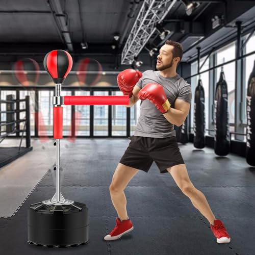 Boxsack Stehend, Höhenverstellbares mit 360 ° Reaktionsstange Standboxsack Jugendliche Erwachsene Punchingball Speedball Boxen Boxsack mit Ständer für MMA-Training, Stressabbau und Fitness