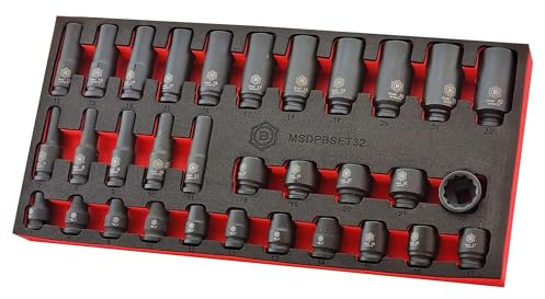 Britool Hallmark 32pc Standard & Deep Impact Socket Set (12-Point) 7-22mm - 3/8 Drive MSDPBSET32