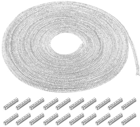 sourcing map 4mm x 5m Shoe Laces Hoodie String Glitter Cords Rhinestone Tube Rope Bling Crystal String Rope for DIY Sneakers Sweaters Sweatpants Decoration Silver with Aglets