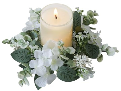 Blumenkerzenringe, 25,4 cm, Kleiner Kerzenkranz, künstliche Kerzenringe für Säulen, Hortensien, Kerzenringe, Kränze für Hochzeit, Tische, Zuhause, Tür, weißer Kerzenkranz, Kerzenringe für Säulenkerze