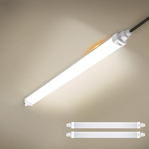 TONFFI 2 Stück LED Feuchtraumleuchte 60CM, 18W 1800LM LED Deckenleuchte Röhre, 4000K Neutralweiß Verknüpfbar Wannenleuchte Feuchtraumlampe IP65 Wasserfest für Garage Keller Werkstatt Bad Büro