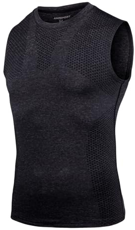 AMZSPORT Camisetas Sin Mangas de Compresión para Hombre, Camiseta de Tirantes Transpirable Chaleco de Deportiva para Gimnasio