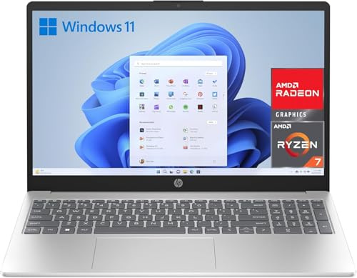 HP 15-fc0102ns- Ordenador portátil de 15.6 Full HD AMD Ryzen 7 7730U, 16 GB RAM, 1TB SSD, AMD Radeon Graphics, Windows 11 Plata - Teclado QWERTY Español, Ryzen 7-7730U, 16GB, 1000GB