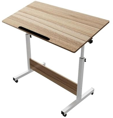Mobiler Stehpult, höhenverstellbar, rollbarer Überbetttisch mit neigbarer Oberseite, Metall, Stahl, Laptop-Schreibtisch auf Rollen, Beistelltisch (70 - 90 cm)
