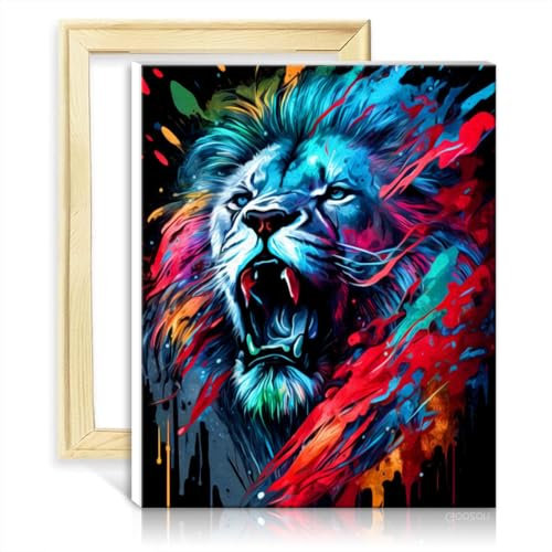 Ölgemälde-Set, Löwe, DIY, Malen nach Zahlen, für Erwachsene und Anfänger, mit Pinseln und Acrylpigmenten für die Wanddekoration zu Hause, Geschenke, ohne Rahmen (60 x 75 cm)