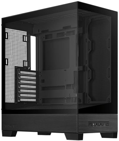 ASUS A31 Black ATX Mid-Tower Gaming Case, Dual Tempered Glass, Frameless, BTF Hidden Connectors, 360 AIO Support, Angled Base, ARGB, Optimized Airflow, Seamless Cable Management