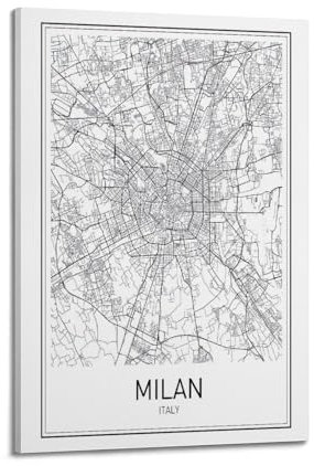 Poster decorativo da parete con mappa dei viaggi, Milano, Italia, poster decorativo su tela, stampa moderna, per camera da letto, per camera da letto, 50 x 75 cm