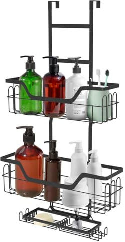 Duschablage zum Hängen, Duschablage Ohne Bohren, Rostfrei Duschregal, 3-Stöckiges Tür dusche Halterung mit Seifenständer und Haken, Verwendet zum Aufhängen von Shampoo und Duschgel, Duschkorbhalter