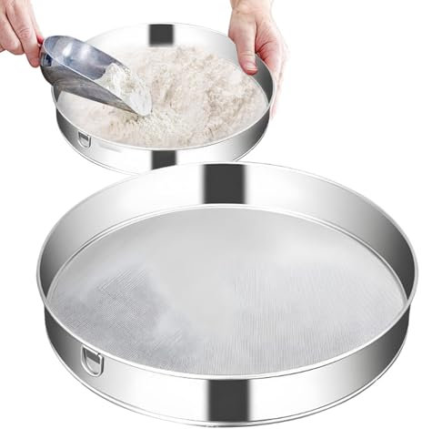 Stainless Steel Hand Flour Sifter | Baking Fine Mesh Sifting Tool | Portable Flour Sifter with 25cm Round Mesh Screen | Flour Sifter Precise Sifting & Meal Preparation for Smooth Flour