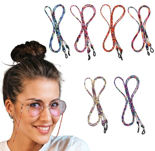AOZUO 6 Stück Brillenkette, Boho Brillenband für Damen Herren Kinder, Mehrfarbige Brillen Kette Lanyards Brillenbänder für Damen Brillenbandhalter Geflochtene Zubehörkette