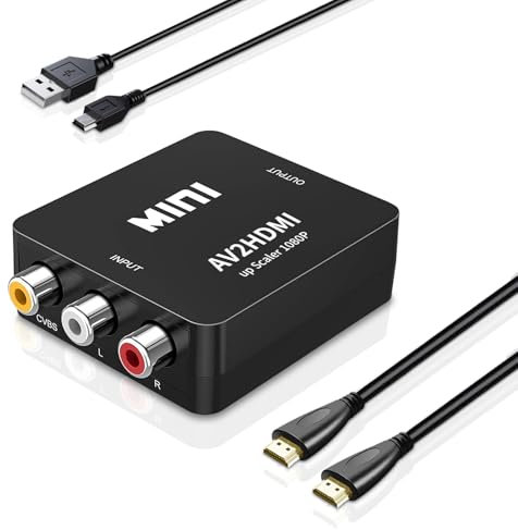 Convertidor RCA a HDMI, 1080P Mini RCA compuesto CVBS AV a HDMI, adaptador de audio de vídeo compatible con PAL/NTSC para Wii PS2 PS3 Xbox VHS N64 VCR cámara DVD (con cable de alimentación USB y cable