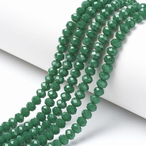 Perlin Perlas checas de cristal de Bohemia 3mm x 2mm Perlas checas Perlas de circonita checas Facetadas Rondeles Esferas Perlas de cristal 1 cadena 160 uds (Verde Opaco)