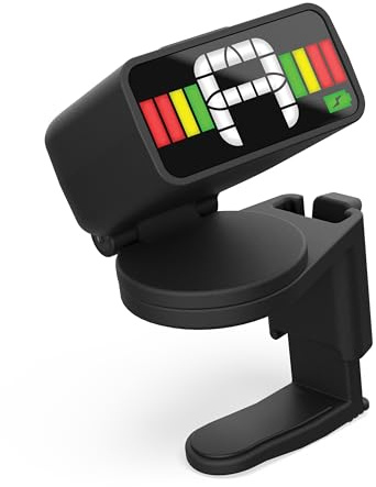 D'Addario gitarrstämmare – Micro Headstock uppladdningsbar stämare – tuner för akustisk gitarr, elgitarr, basgitarr – universell klämma på – 1 pack