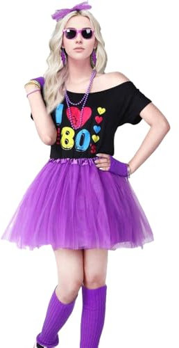 80er Jahre Kostüme für Frauen, 80er Jahre Outfit für Frauen, 80er Jahre Kostüm T-Shirt Handschuhe, 80er Jahre Cosplay Kostüm, 80er Jahre Kostüm Zubehör Set, Deg