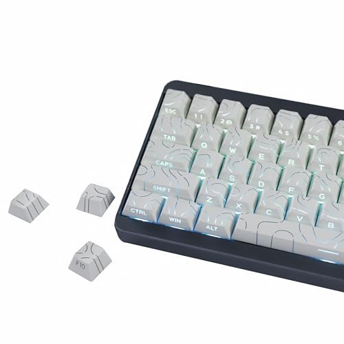 YMDK Contour Line White Keycaps Full Set 97 Keys Side Illuminated Glossy Custom Keycap Cherry Profile PBT + PC Double Shot for MX Mechanical Keyboard