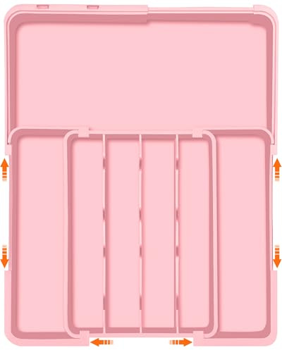 Spaclear Silverware Organizer Expandable Silverware Drawer Organizer Adjustable Drawer Organizer, Flatware Cutlery Tray for Spoons Forks Knives Kitchen Organizers Storage,Pink