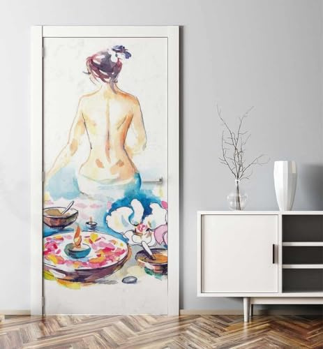 Türtapete Selbstklebend 90 x 200 cm Sauna Türaufkleber Spa Türposter PVC Wandaufkleber Wasserdichte Fototapete Türfolie Poster Tapete Türbild Für Türwand Dekoration D1782