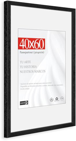 HIMEETIME® Cadre Photo Bois Сhêne Noir 40x60cm,Cadre avec Verre Acrylique Transparent 40 x 60 cm,Grand Tableau 40x60 - Avec passe-partout -30x40 cm - À suspendre/à poser pour photos/affiches