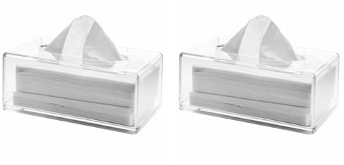 Remingtape 2 cajas de pañuelos de acrílico transparente con tapa, caja dispensadora de pañuelos cosméticos para la encimera, paño de secado transparente de plástico A