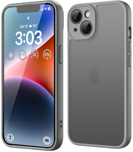 ORDA für iPhone 14 Hülle, Vollständiger Kameraschutz Stoßfest, Grau | Matt Handyhülle für iPhone 14, Kratzfest Transluzente Rückseite Schutzhülle, Anti-Fingerabdruck Case