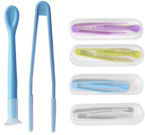 4 PCS Contact Lens Remover and Inserter Tools, Multicolor Portable Hard & Soft Lens Applicator Kit—Tweezers & Suction Stick Storage Case Included for Travel and Daily Use(White+Blue+Yellow+Purple)