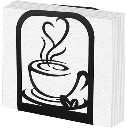 Penitue Modern Standing Napkin Holder, Elegant Decorative Paper Napkin Holder for Table Black Metal Tissue Stand Dispenser for Kitchen Coffee Shop Dining Room Restaurant Supplies (Coffee Cup)