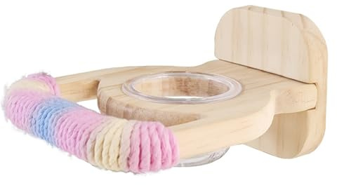 Présent en bois compact avec bol d'alimentation amovible, convient pour petits oiseaux, coordination, perche, oiseaux, animaux de compagnie